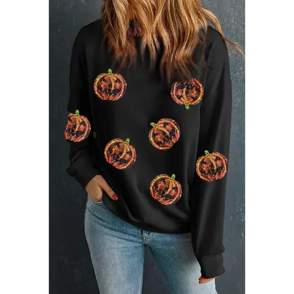 Pumpkin Dropped Shoulder Sweatshirt S - Picture 2 of 3